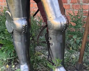 Steel Warrior Wearable Leg Armor Full Set Knight Upper Leg, Greaves, Sabatons | LARP Combat Leg Armor With Sabatons And Greaves