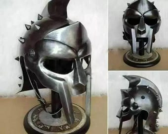 Gladiator Maximus Medieval Armor Helmet | Knight Spartan LARP Helmet | Combat Gladiator Armor Helmet | Roman Greek Gladiator Helmet