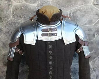 Conjunto de armaduras Pauldrons e Gorget Larp Reenactment Cosplay Costume Shoulder And Gorget | Armadura de aço Shoulder With Gorget