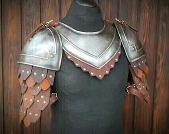 Knight Armor Pair Of Pauldrons And Gorget | SCA LARP Costume Armor Steel Shoulder With Gorget | Shoulder Protection For LARP And Reenactment