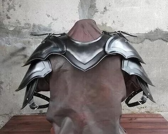 Blackened Pair Of Steel Pauldrons And Gorget | Battle Ready Medieval Pauldrons & Gorget For Warriors | LARP Shoulder Armor With Gorget