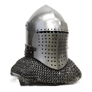 Bascinet Spoleto Helmet Armored Combat & Reenactment Helmet | LARP Battle Armor Helmet With Chainmail