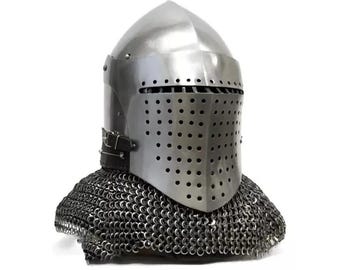 Bascinet Spoleto Helmet Armored Combat & Reenactment Helmet | LARP Battle Armor Helmet With Chainmail