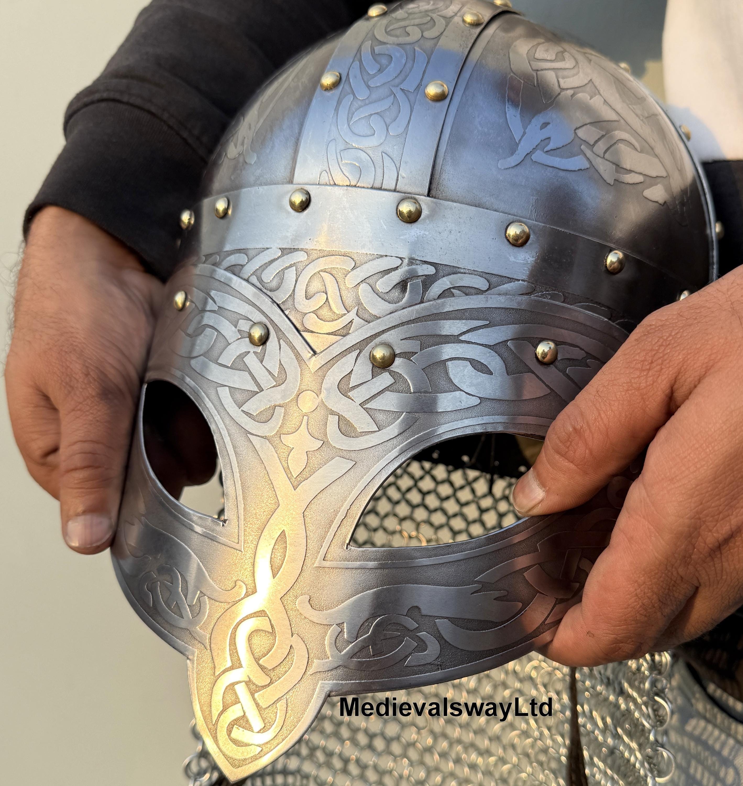 Gjermunbu Viking Gjermundbu Helmet | Authentic Etched Norse Warrior Battle Helmet ...