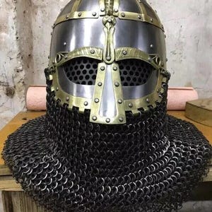 Vendel Medieval Viking Helmet Knight Armor Helmet With Chainmail  | Norse Warrior Armor Helmet With Chainmail Aventail