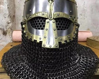 Vendel Medieval Viking Helmet Knight Armor Helmet With Chainmail  | Norse Warrior Armor Helmet With Chainmail Aventail