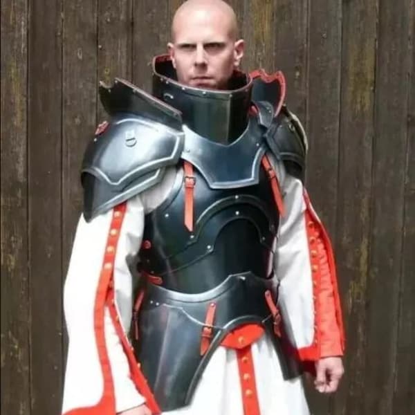 Black Suit Of Armor Combat Half Body Armor Wearable Costume | Steel Suit for Medieval Warriors | Fantasy Warrior LARP Armor