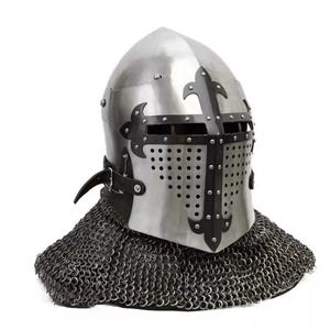 LARP Guardian Helmet – Blackened Cross Combat Bascinet Armored Battle Helmet | King Cross Armor Helmet With Chainmail
