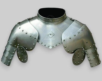 Larp Gothic Steel Pair Of Pauldrons With Gorget Shoulder Armor | Knight Pauldrons And Gorget For Cosplay | Halloween Costume Steel Shoulder