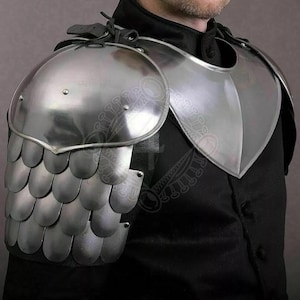 Medieval Knight Steel Pair Of Pauldrons Armor Shoulder With Gorget | Larp Warrior Battle Armor Pauldrons Set With Gorget For Cosplay