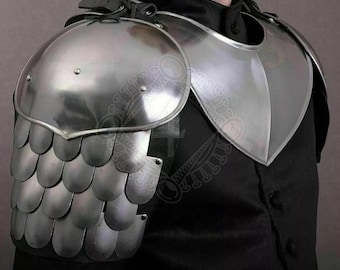 Par de armaduras de ombreiras de aço de cavaleiro medieval com gorjeta | Larp Warrior Battle Armor Pauldrons Set com gorjeta para cosplay