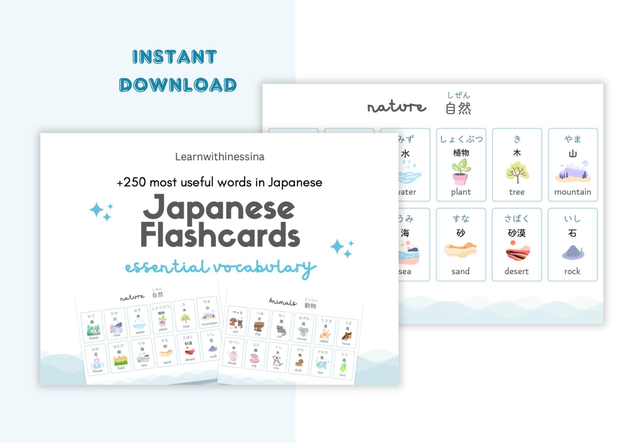 250+ Japanese Vocabulary Flashcards Printable PDF | Beginner Words by ...