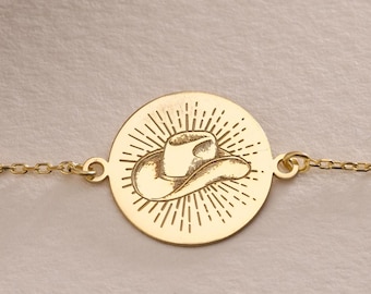 Silver Cowboy Bracelet , Dainty Cowgirl Bracelet , 925K Minimalist Cowboy Hat Bracelet, Cowboy , Cowboy Bracelet , Birthday Gift Mom