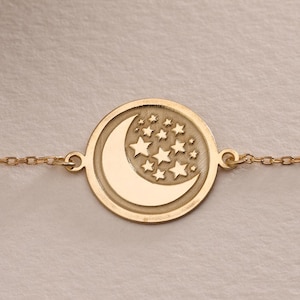 Silver Moon Star Bracelet , Moon Bracelet , Moon Star Bracelet, 925K Silver Minimalist Crescent Bracelet, Bracelet Gifts , Birthday Gift Mom