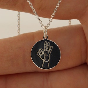 Silver I Love You ASL Necklace, Sign Language Pendant Necklace, Hand Gestures Necklace , ASL Sign Language Pendant , Birthday Gift Mom