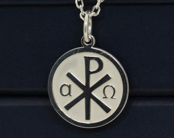 Silber Kreuz Halskette, Christian Kreuz Gold Anhänger, Chi Rho Kreuz Halskette, griechisch kyrillischen Schmuck, Kreuz Anhänger, Geburtstagsgeschenk