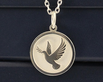 Silver Dove with Olive Branch Necklace, Personalized Dove Pendant , Dove Necklace , Bird Charm Necklace , Best Friend Gift ,Birthday Gift