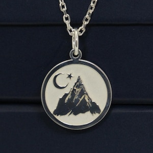 Silver Compass Mountain Pendant, Dainty Moon-Star  Silver Handmade Pendant  , Nautical Pendant, Gift For men, Gift for women Birthday Gift