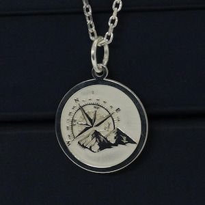 Silver Compass Mountain Pendant, Dainty Moon-Star  Silver Handmade Pendant  , Nautical Pendant, Gift For men, Gift for women Birthday Gift