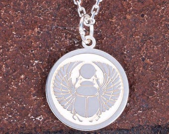 Egyptian Scarab Necklace, 925 Sterling Silver Winged Beetle Pendant ,Symbol of Rebirth, Protection Luck – Ancient Egypt Jewelry Gift for Her