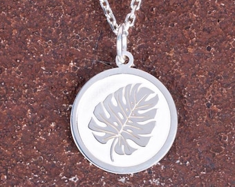 Monstera Leaf Pendant 925 Sterling Silver Necklace – Tropical Plant Jewelry for Women, Minimalist Botanical Necklace, Nature Lover Gift