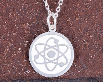 Collier atome en argent sterling 925 - pendentif symbole scientifique, bijoux chimie physique pour femme, cadeau minimaliste en argent fait main pour anniversaire