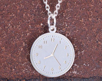 Clock Necklace Sterling Silver Time Pendant Women Minimal Jewelry Gift for Her Birthday Handmade Silver Necklace , Birthday Gift