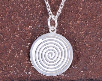 Spiral Pendant 925 Silver Necklace, Engraved Swirl Symbol Medallion Jewelry for Women, Spiritual Energy Gift, Unique Birthday Present