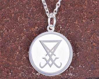 Lucifer Sigil Pendant Necklace – Customizable Length, Occult Symbol Medallion in 925 Sterling Silver or Gold Satanic Talisman,Symbol Satanic