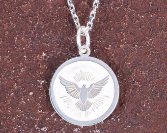 Holy Spirit Dove Necklace 925 Sterling Silver, Religious Christian Pendant, Faith Jewelry for Women, Spiritual Gift, Minimal Handmade Silver