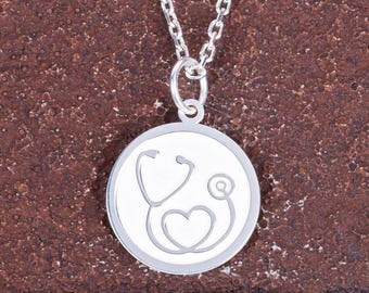 Stethoscope Necklace Sterling Silver 925 Doctor Nurse Jewelry Medical Pendant Gift for Women Nurse Gift Birthday Gift ,Doctor Gift