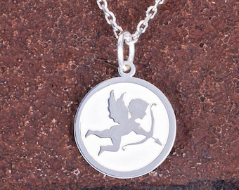 Amor Engel Halskette, 925 Sterling Silber Anhänger • Romantischer Valentinstag Schmuck • Geburtstagsgeschenk für Sie, Handgemachte zierliche Halskette