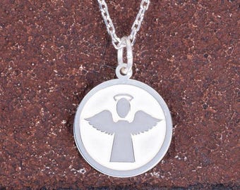 Collar con colgante de ángel de la guarda en plata de ley 925: joyería minimalista de ángel para mujer, amuleto con símbolo de protección, regalo espiritual.