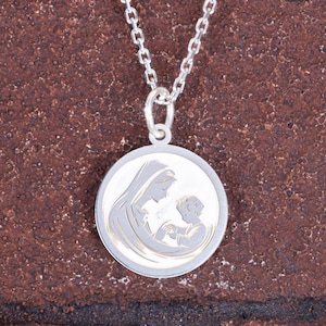 Jesus and Mary Pendant 925 Sterling Silver Necklace, Holy Mother Child Medallion Jewelry for Women, Spiritual Religious Gift, Birthday Gift