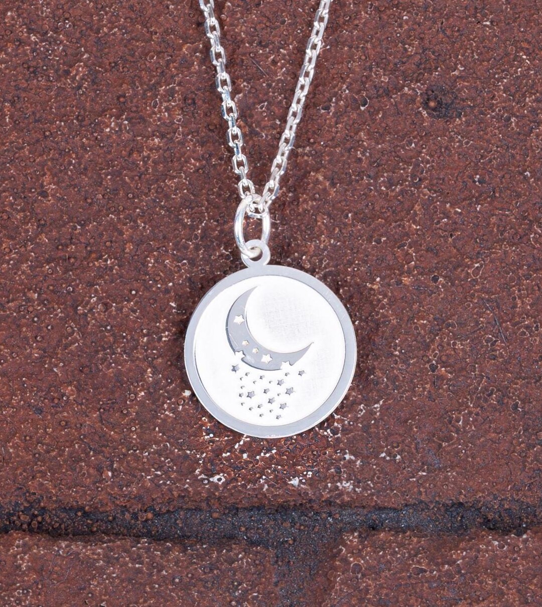 Moon and Star Necklace 925K Sterling Silver • Celestial Pendant for ...