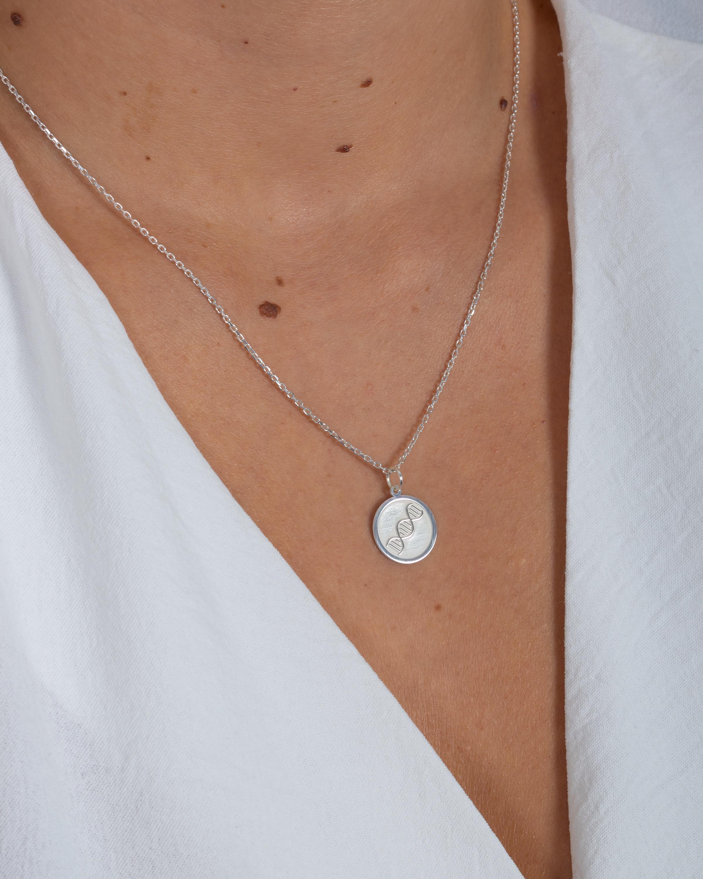 DNA Necklace • 925 Sterling Silver DNA Helix Pendant • Science 