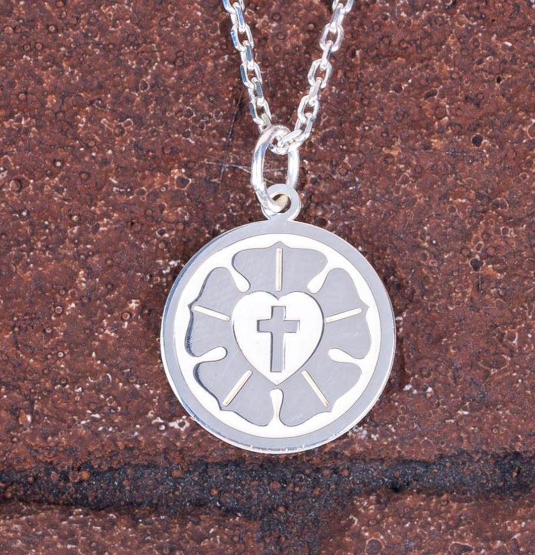 925 Sterling Silver Luther Rose Necklace | Christian Faith Pendant ...