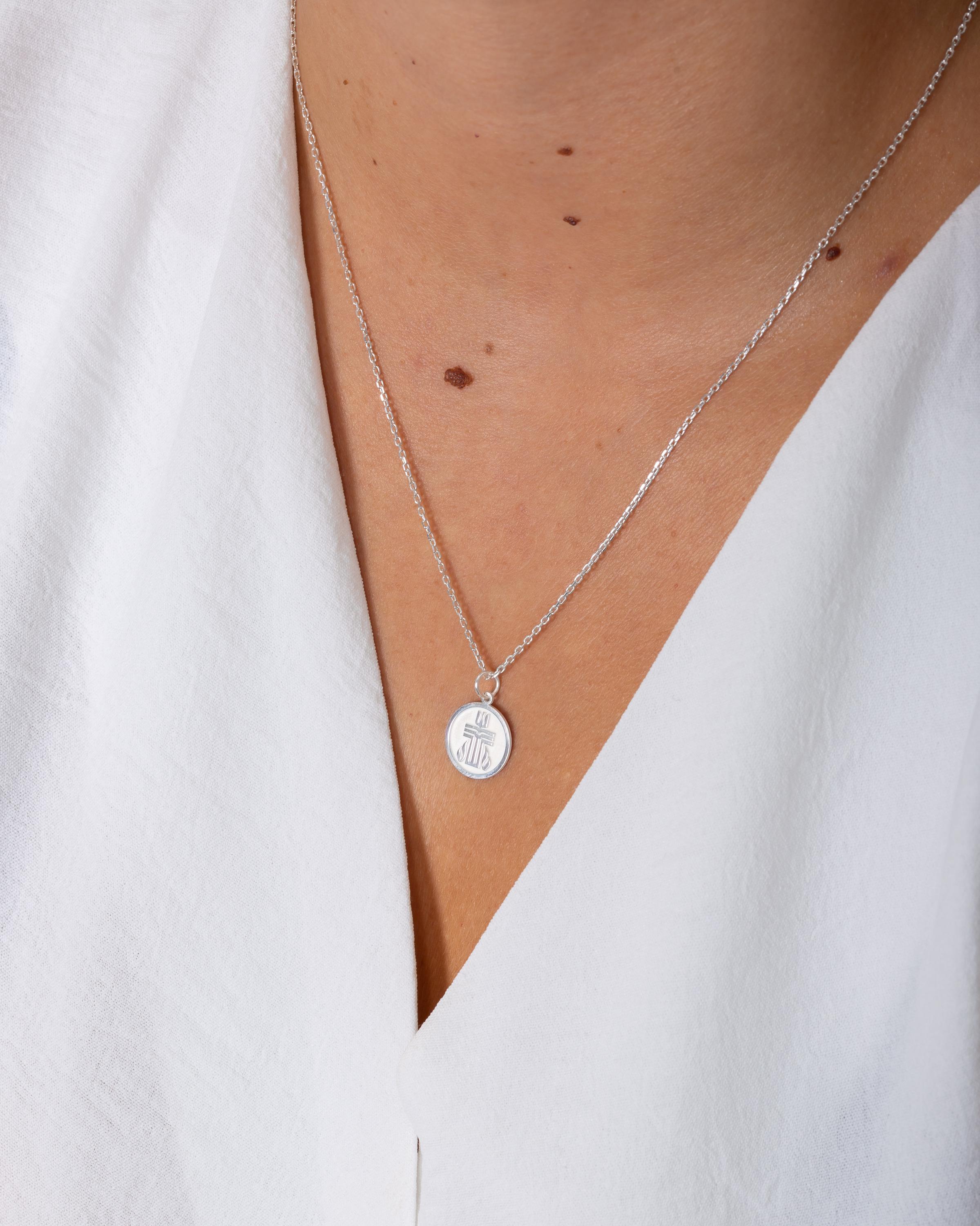 Silver Presbyterian Cross Necklace, Engraved Round Christian