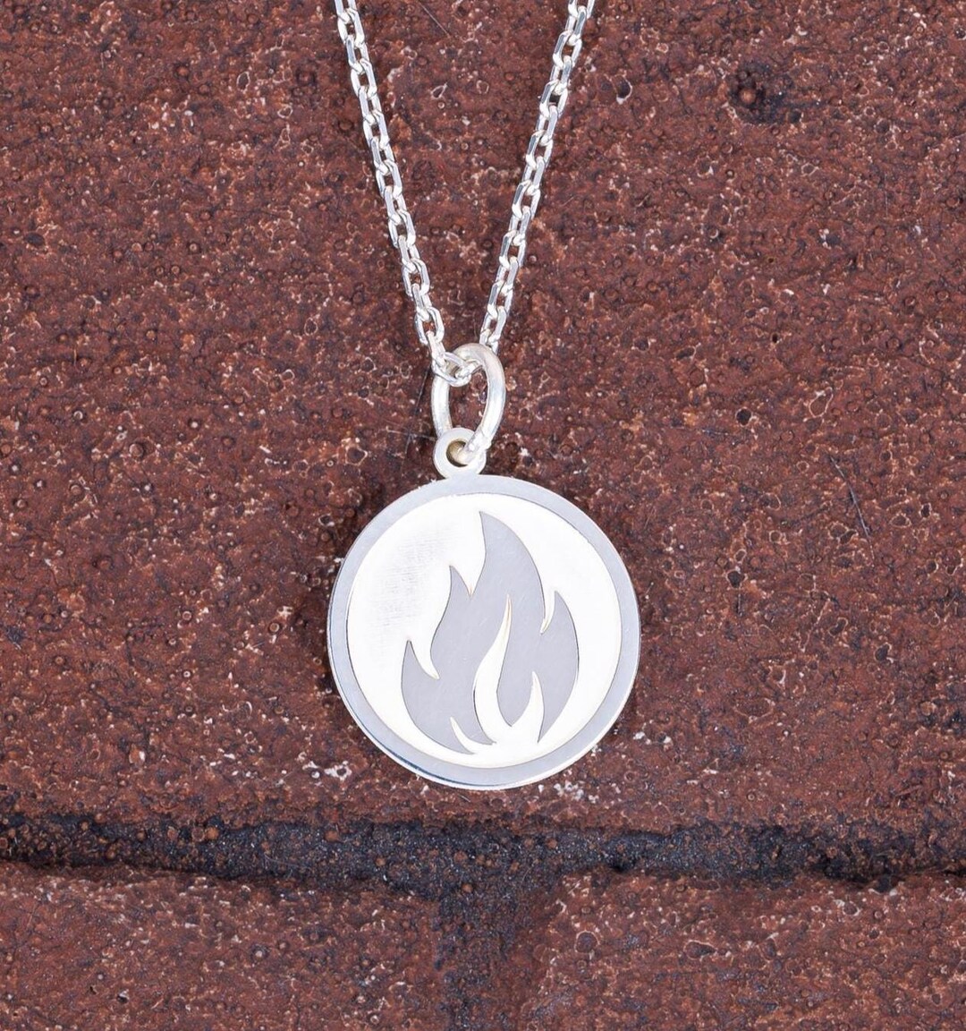 Silver Fire Pendant , Fire Necklace , Gold Necklace , Fire Dainty ...
