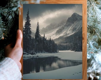 Digital Download Majestic Snow Mountain – Winter Wonderland Printable Landscape Art