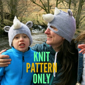 Multi-Size Rhino Hat Knitting Pattern - Adult, Teen, Toddler  -  Knit Pattern Only - Rhino Beanie - Masked Rhino Costume - Zoo Animal Safari