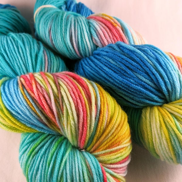 High 5 hand painted yarn - hand dyed superwash merino dk wool / DK yarn / merino superwash / ooak yarn / rainbow yarn / blue wool / teal