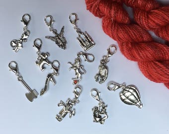 Over the Rainbow Stitch Marker Set / place keepers / clip on charms / wizard of oz / progress keeper / bag charm / dorothy lion tin man toto