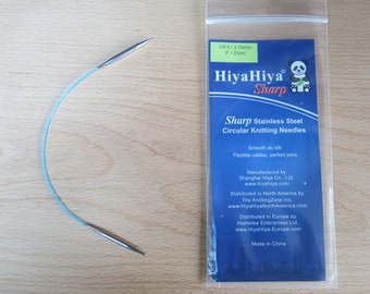 HiyaHiya 9" Sharp Stainless Steel Circular Knitting Needle / knitters gift / sock knitting / short tip / sharps flexible cable / fixed