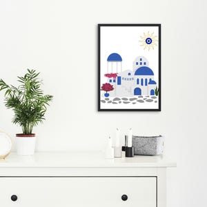 Greece wall art, blue wall art, travel wall art, trendy wall art, beach wall art, vacation wall art, Europe wall art, digital wall art