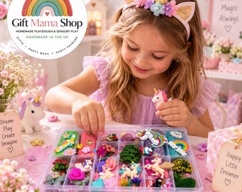 UNICORN’s MAGICAL FORREST Homemade Scented Play Dough Kit – Sensory Bin for Kids | Perfect Gift - endless small world  treasures