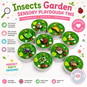 Insect Garden Sensory Playdough Tin | Bug Play Kit | Homemade Glitter Playdough | Party Bag Filler | Birthday Favours | Ages 3+