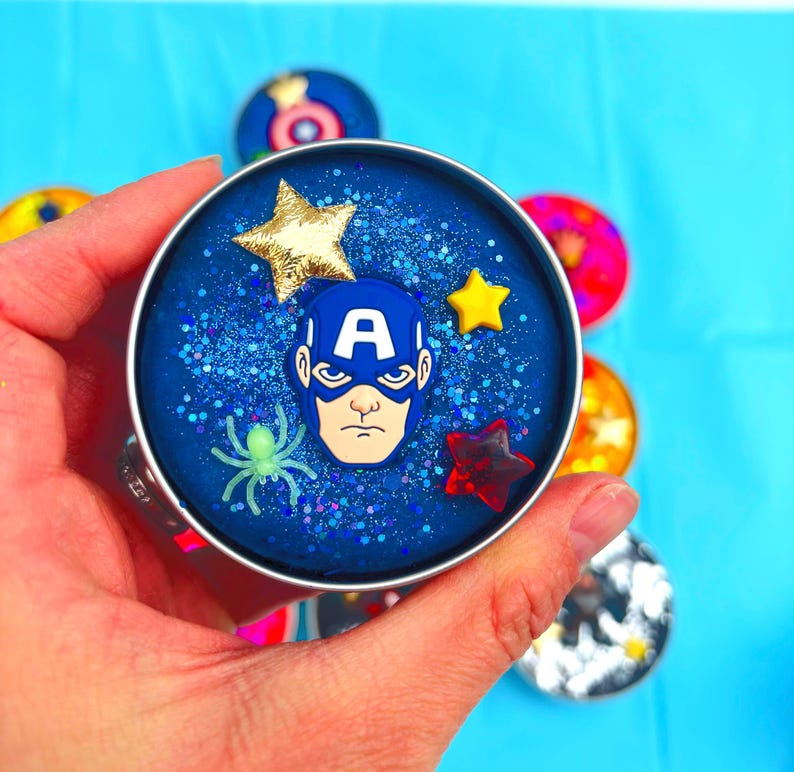 Superhero - American hero Tim with deep blue glittery playdough,3  star charms, mini spider
