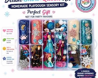 Snow Queen Sensory Dough Kit | Snow Queen & Friends | Glitter Snowflakes, Figures, Gifts | Handmade Adventure Set, Free Gift ribbon |Ages 3+