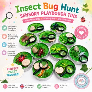 Bug Play Dough Tin, Insect Sensory Kit, Nature Discovery Toy, Montessori Learning Tool, Party Favour | Ages 3+